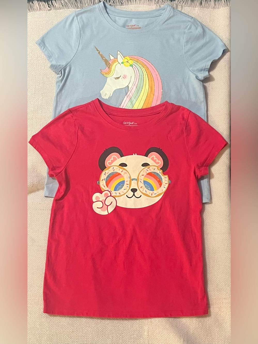 Kids' Unicorn & Panda Graphic Tee Pack - Light Blue & Red